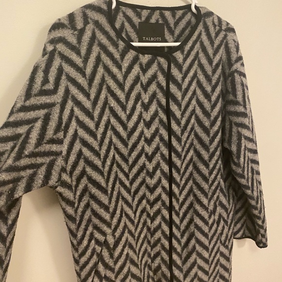Talbots Wool Chevron Herringbone Pattern Long Sweater Jacket Coat Full Zip - Picture 3 of 13